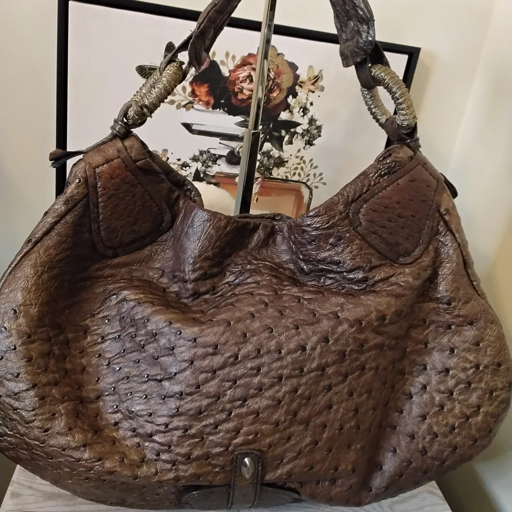 Nuti Sevillana Ostrich Leather Hobo Handbag